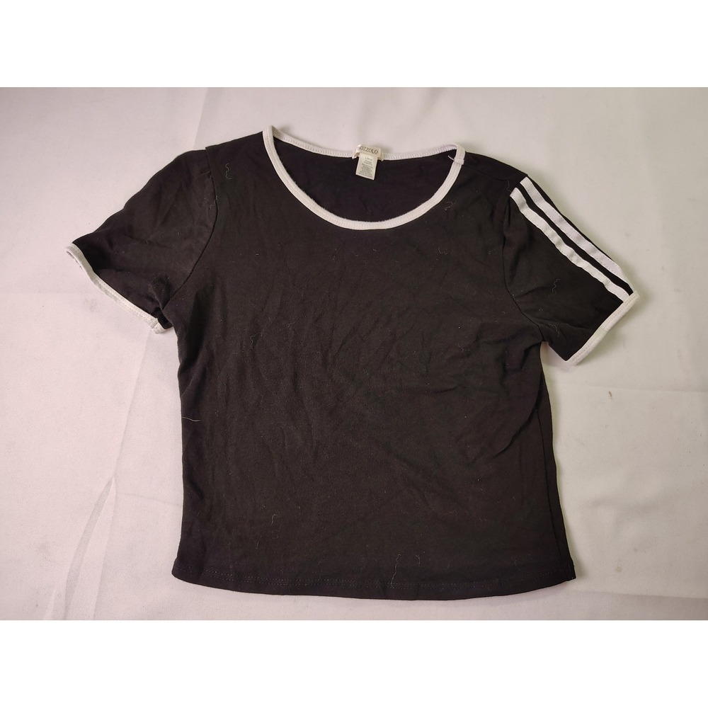 Bozzolo Black Ringer Tee White Athletic Shoulder Stripe Short Sleeve Top Large
